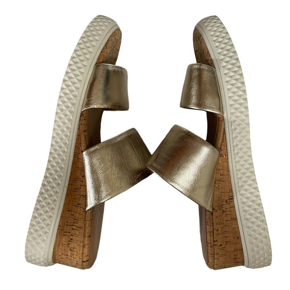Aerosoles Zeff Womens Gold‎ Strappy Chunky Slides Leather Wedge Cork Size 10M - Picture 8 of 15